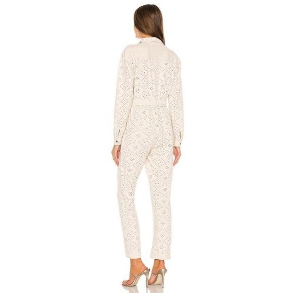NWT FREE PEOPLE SET THE TONE EYELET JUMPSUIT IVORY - Picture 4 of 9